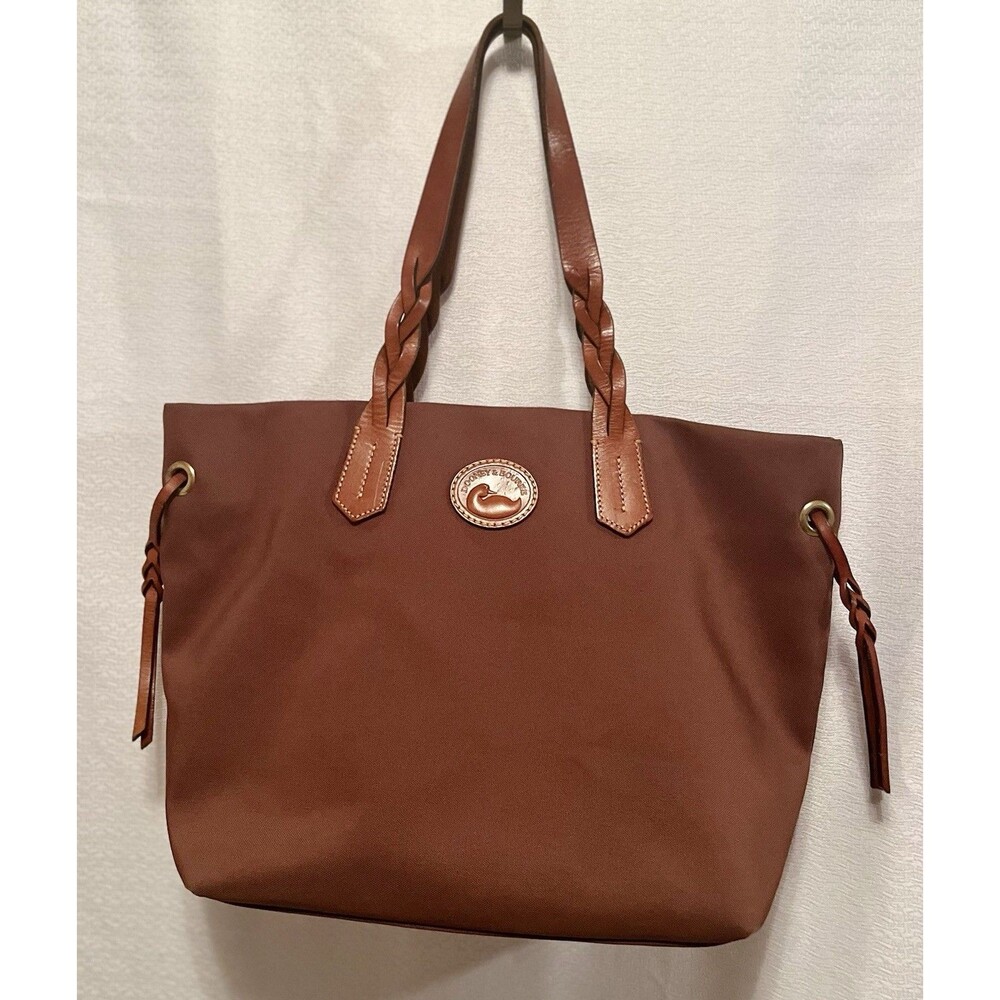 Dooney & Bourke Nylon Brown Leather Braided Straps Large Shopper Tote